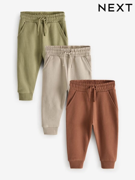 Rust Brown/Khaki/Sage Soft Touch Joggers 3 Pack (3mths-7yrs) (B94656) | € 31 - € 37