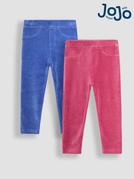 JoJo Maman Bébé Pink & Blue 2-Pack Jersey Cord Jeggings (B94787) | € 37