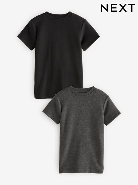 Black/Charcoal Grey Thermal Short Sleeve T-Shirts 2 Pack (2-16yrs) (B95168) | € 18 - € 27