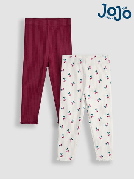 JoJo Maman Bébé Cream Cherry Rib Frill Leggings 2 Pack (B95195) | € 35