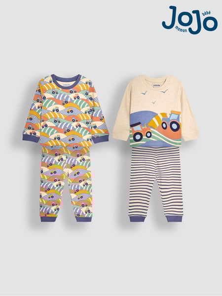 JoJo Maman Bébé Marl Grey Tractor Jersey Pyjamas 2 Pack (B96363) | € 47