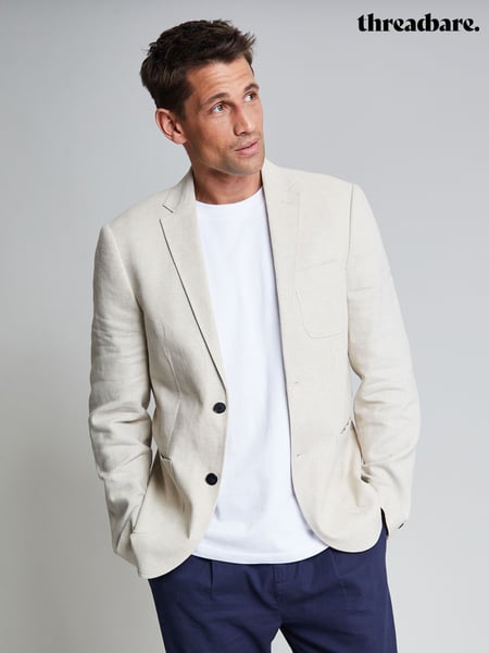 Threadbare Stone White Luxe Linen Blend Single Breasted Blazer (B96643) | € 23