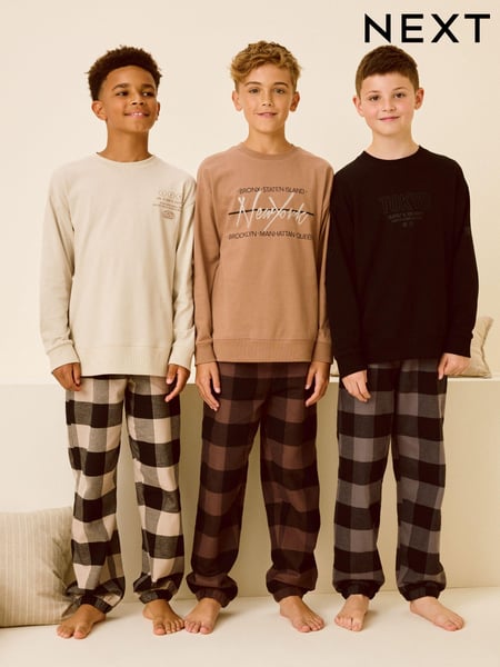 Neutral/Black Woven Check Pyjamas 3 Pack (3-16yrs) (B96776) | € 51 - € 64
