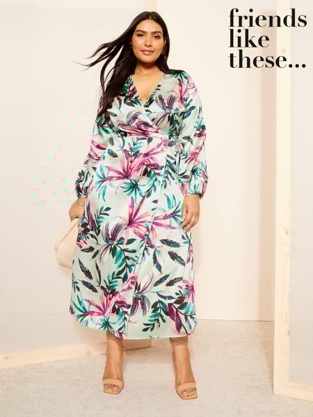 Curves Like These Blue Satin Split Sleeve Wrap Midi Dress (B97700) | € 43