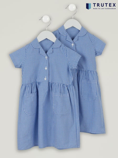 Trutex Blue Gingham 2 Pack Button Front School Summer Dress (B97997) | € 44 - € 45