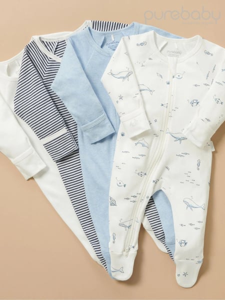 Purebaby Blue Zip 100% Cotton Sleepsuit 4 Pack (B98167) | € 84