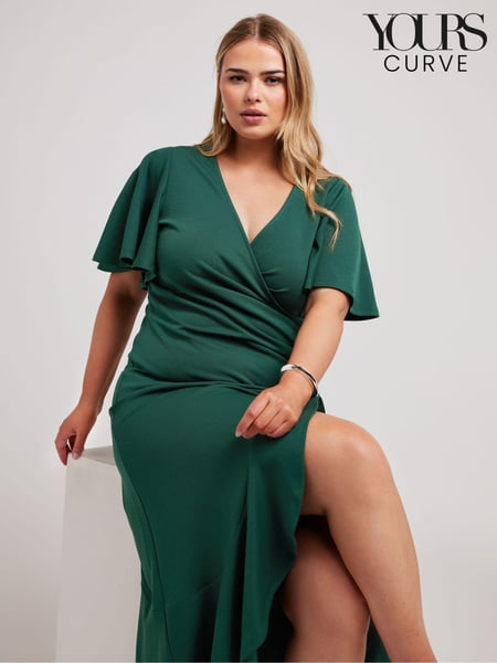 Yours Curve Green Angel Sleeve Gathered Wrap Dress (B98394) | € 83