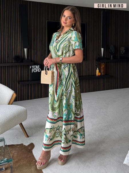 Girl In Mind Green Aurora Maxi Border Print Shirt Dress (B98693) | € 34