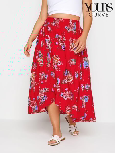 Yours Curve Red Red Floral Print Tulip Skirt (B98744) | € 45