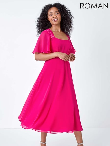 Roman Pink Shimmer Pleated Midi Dress (B98884) | € 90
