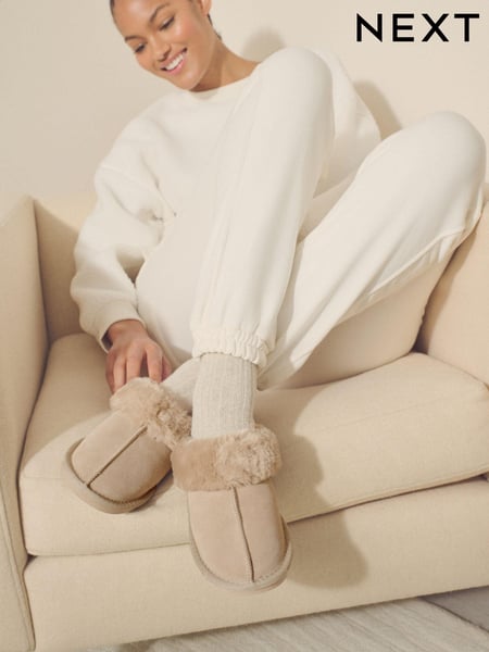 Sand - Suede Faux Fur Lined Mule Slippers (B99295) | 31 €