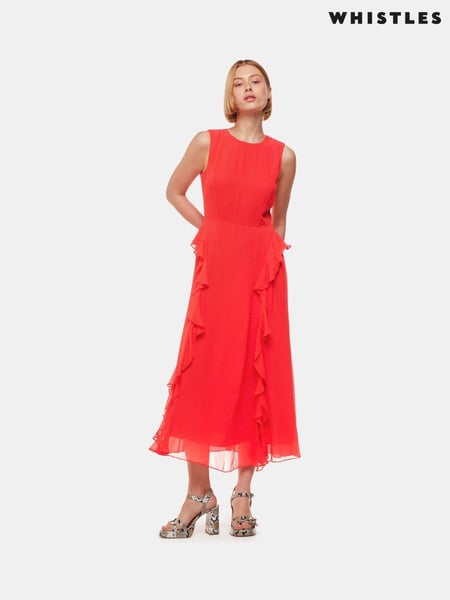 Whistles Red Nellie Frill Detail Midi Dress (B99810) | € 59
