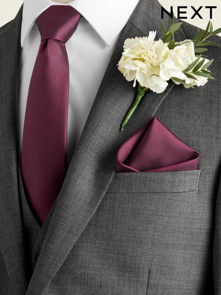 Burgundy Red Silk Tie And Pocket Square Set (C00616) | € 42