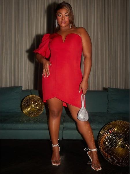 Chi Chi London Red Curve One Shoulder Puff Sleeve Bodycon Dress (C01152) | € 57