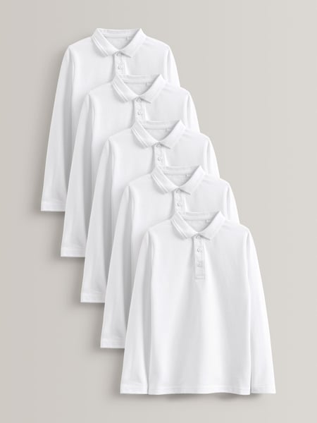 White 100% Cotton Long Sleeve School Polo Shirts 5 Pack (3-16yrs) (C02481) | € 28 - € 45
