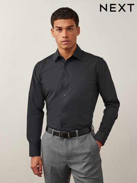 Black Skinny Fit Easy Care Single Cuff Smart Shirt (C02636) | € 33