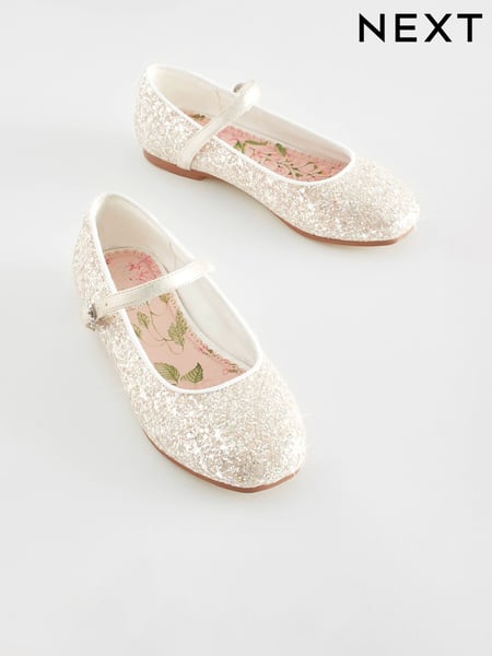 Silver Glitter Standard Fit (F) Mary Jane Flower Girl Square toe Occasion Shoes (C03301) | € 31 - € 41