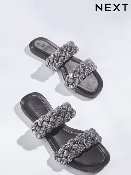 Black Forever Comfort® Jewelled Braided Sandals (C03877) | € 25