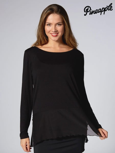 Pineapple Black Jersey Long Sleeve Mesh Hem Top (C04162) | € 39