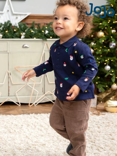 JoJo Maman Bébé Navy Christmas Embroidered Polo Shirt (C04227) | € 30