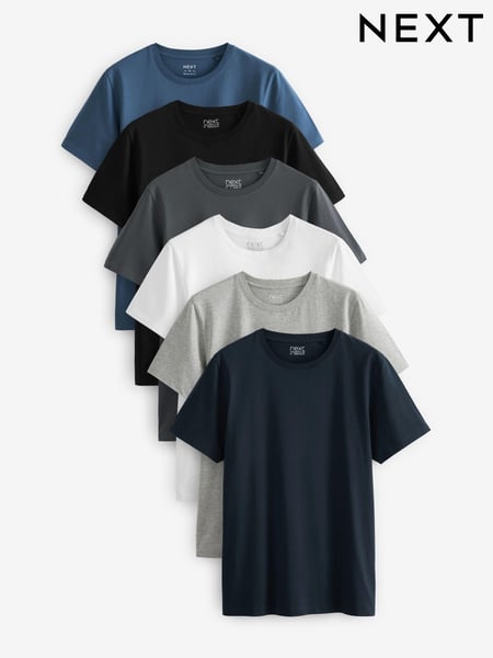 Black/Slate/Grey Marl/White/Navy/Blue Regular Fit Essential Cotton T-Shirts 6 Pack (C04288) | € 67