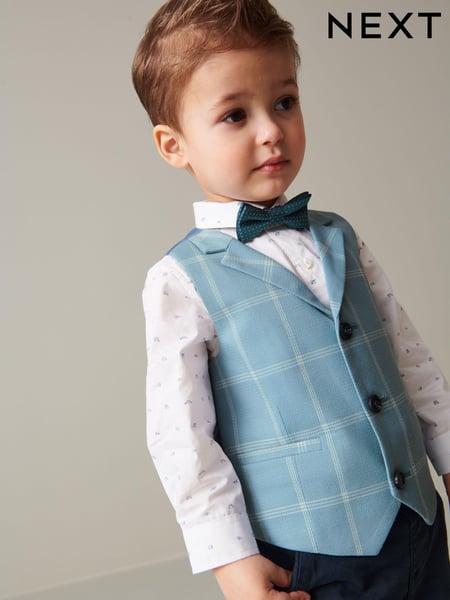 Blue Check Waistcoat Set With Shirt & Bow Tie (3mths-7yrs) (C05165) | € 9 - € 10