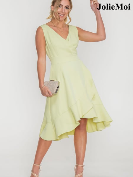 Jolie Moi Eliza Yellow Frill Hem Dress (C07598) | € 41