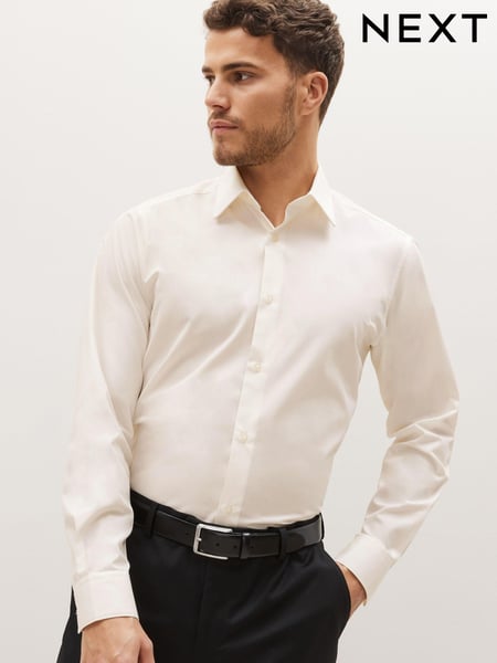 Cream Ivory Regular Fit Easy Care Single Cuff Shirt (C10757) | € 6