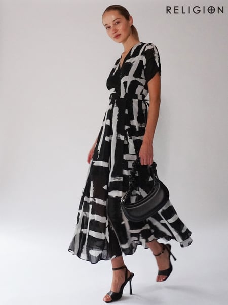 Religion Black White Delight Wrap Dress With Full Skirt (C14269) | € 156