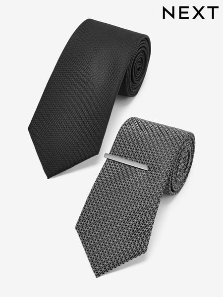 Black/Charcoal Grey Textured Ties And Clips 2 Pack (C15663) | € 33