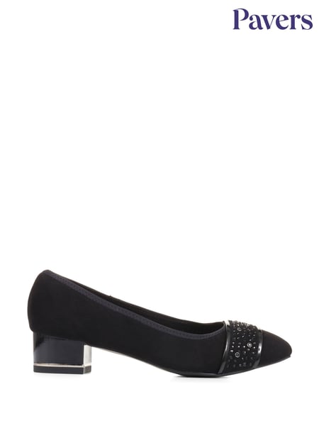 Pavers Block Heeled Black Court Shoes (C15794) | € 55