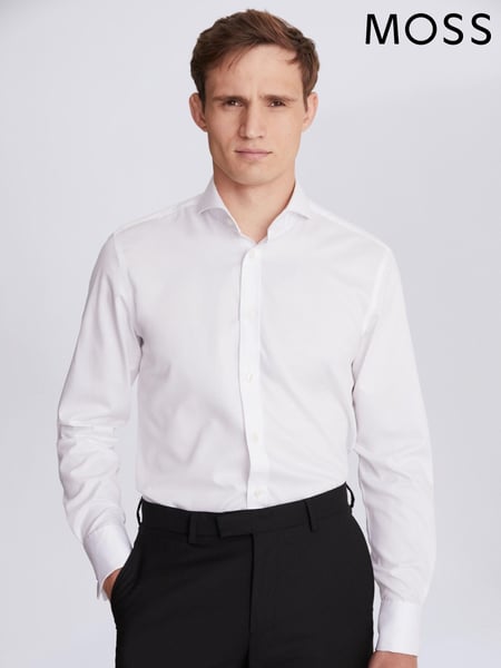 MOSS White Tailored Fit Double Cuff Non Iron Twill 100% Cotton Shirt (C16342) | € 78