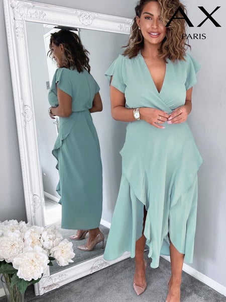 AX Paris Duck Egg Blue Frill Detail Double Split Skirt Midi Dress (C18956) | € 38