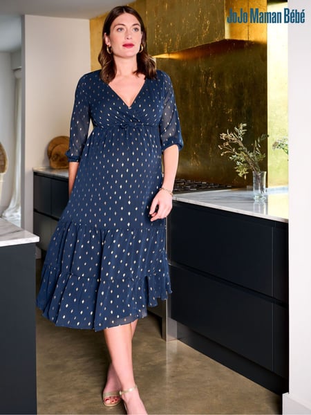 JoJo Maman Bébé Navy Foil Print Wrap Maternity Midi Dress (C23594) | € 94