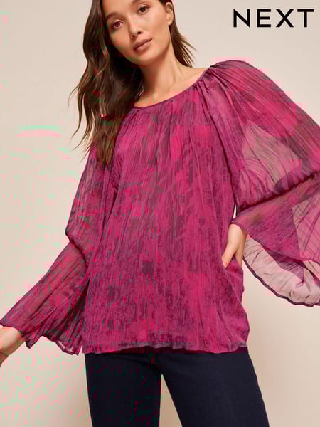Pink Abstract Print Long Sleeve Pleated Top (C23823) | € 32