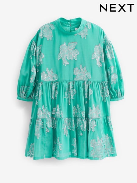 Mint Green/Silver Metallic Jacquard Dress (3-16yrs) (C25352) | € 28 - € 32