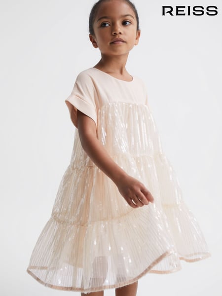 Reiss Pale Pink Luci 9-12 yrs Sequin Tiered Dress (C26389) | € 123