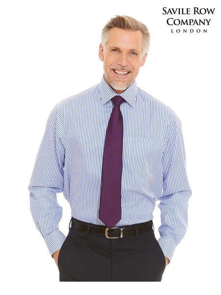 Savile Row Company Classic Fit Blue Stripe Non Iron Single Cuff 100% Cotton Shirt (C27360) | € 94