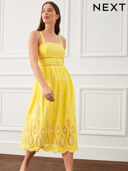 Yellow Premium Occasion Lace Detail Sleeveless Midi Dress (C27755) | € 51