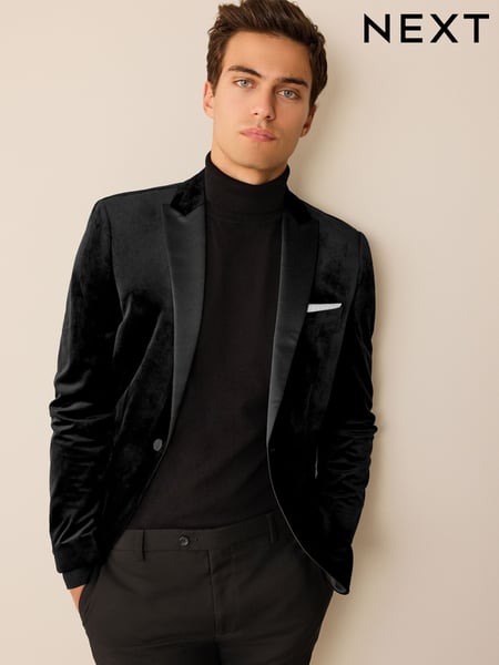 Black Regular Fit Velvet Blazer (C28348) | € 133