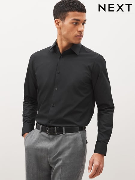 Black Regular Fit Easy Care Single Cuff Smart Shirt (C31046) | € 33