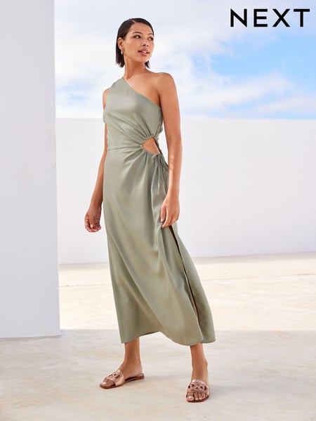 Sage Green One Shoulder Cut Out Midi Dress (C32266) | € 16