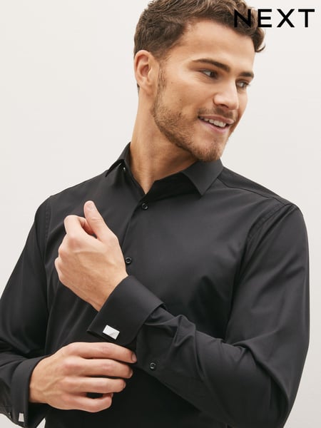Black Slim Fit Easy Care Double Cuff Smart Shirt (C32432) | € 33