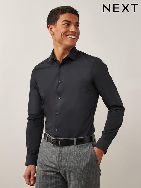 Black Slim Fit Easy Care Single Cuff Smart Shirt (C33750) | € 33