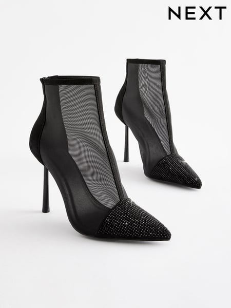 Black Bling Toe Ankle Mesh Boots (C34553) | € 14