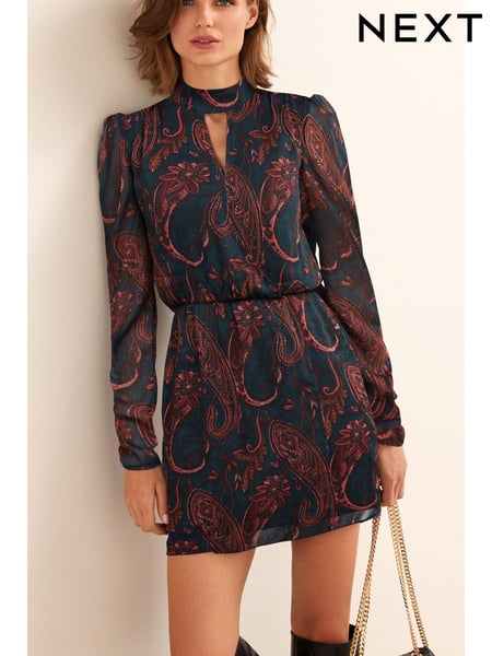 Green Paisley Print Cut-Out Chiffon Mini Dress (C35671) | € 34