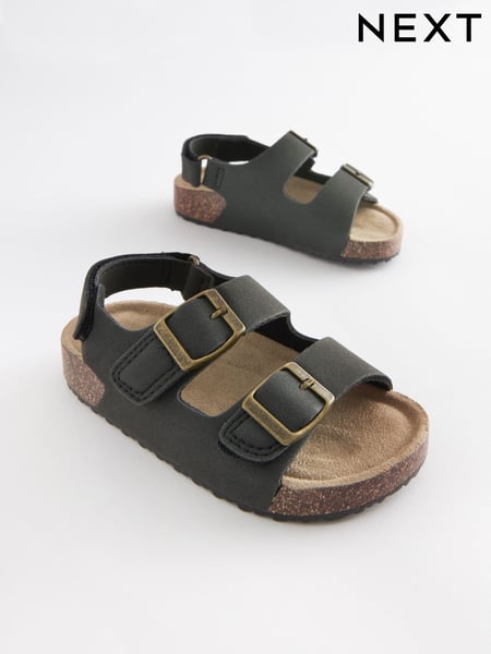 Black Standard Fit (F) Double Buckle Cushioned Footbed Sandals (C36862) | € 20 - € 24