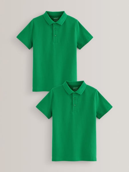 Green Regular Fit Cotton School Short Sleeve 100% Cotton Polo Shirts 2 Pack (3-16yrs) (C37732) | € 9 - € 17