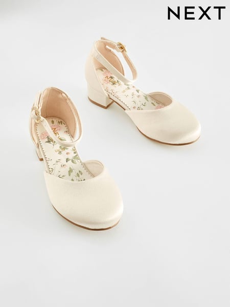 Ivory Flower Girl Occasion Ankle Strap Low Heel Shoes (C38918) | € 34 - € 44
