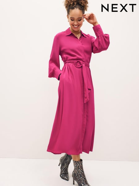 Pink Belted Midi Shirt Dress (C40359) | € 39